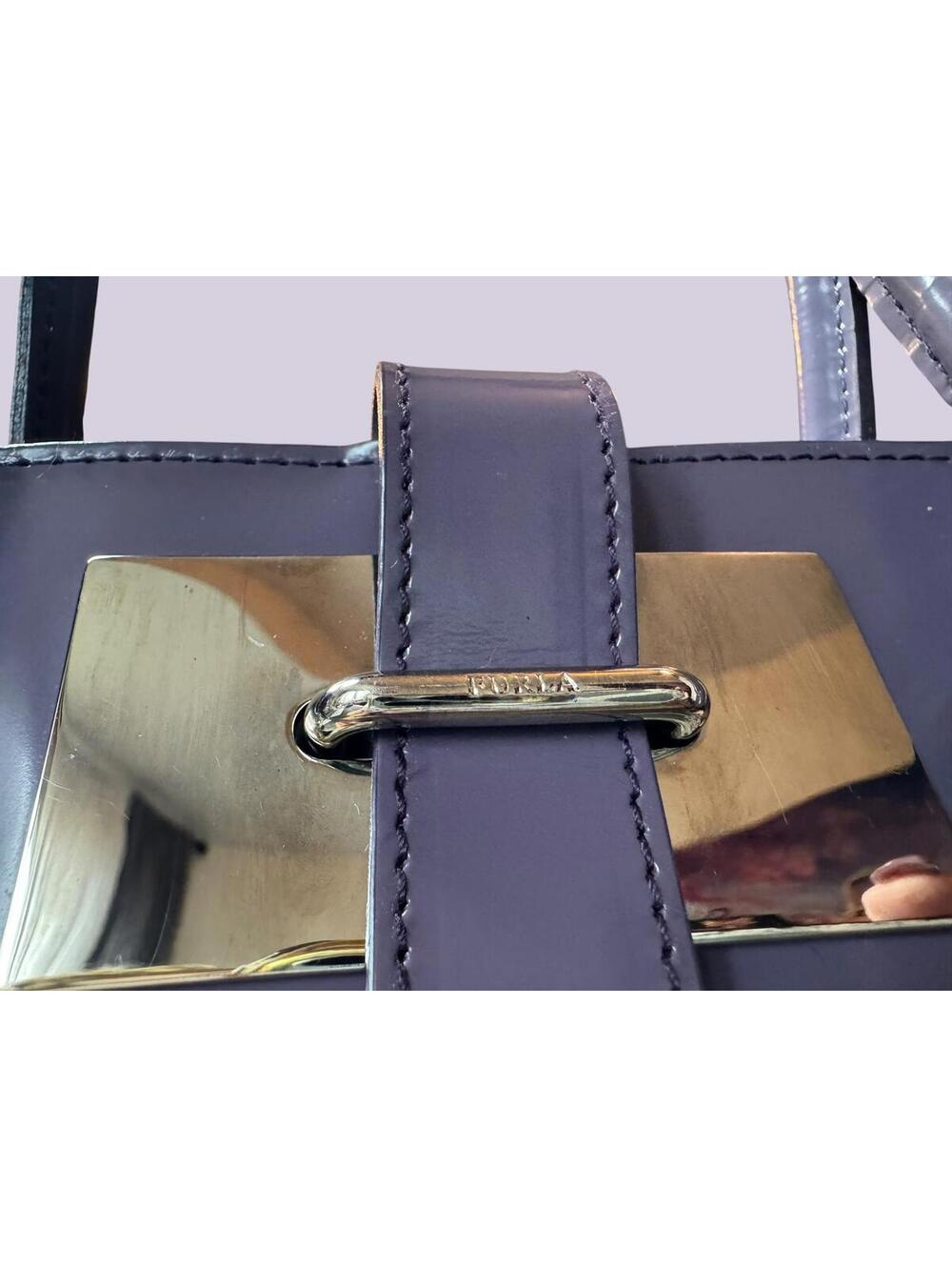 Furla Purple Leather Structured Tote Satchel Bag - Picture 4 of 7